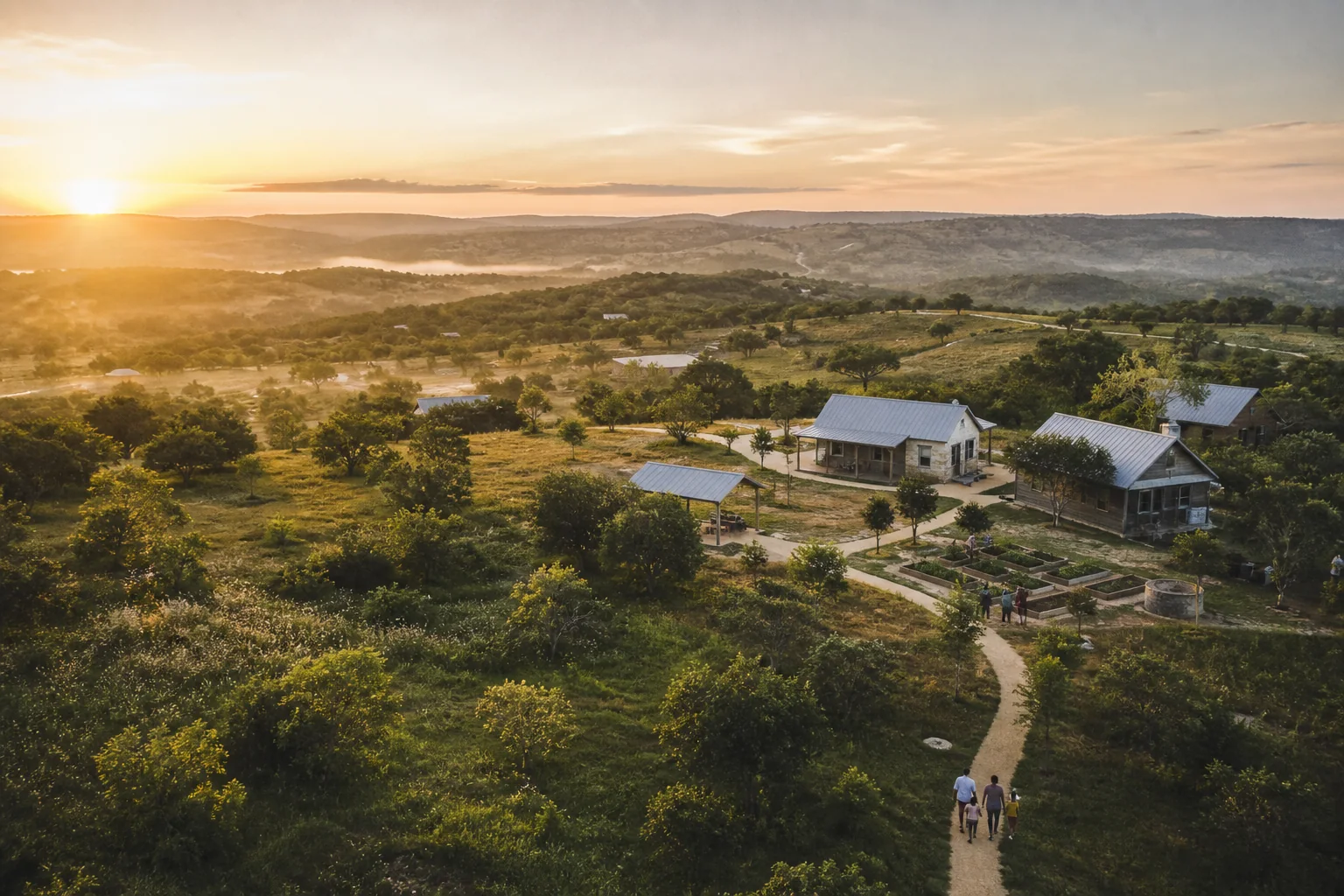 Sunrise over rolling green hills